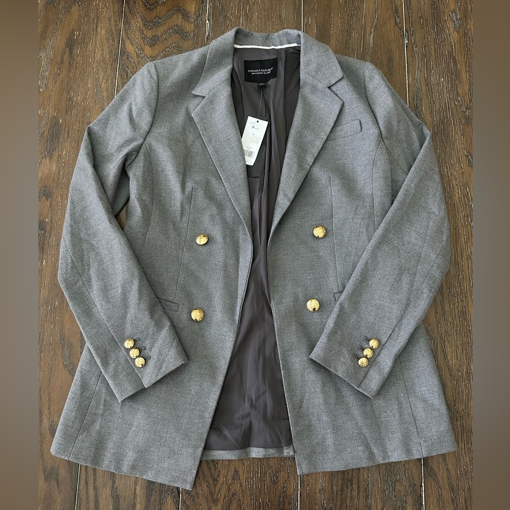 Grey Blazer with Gold Buttons